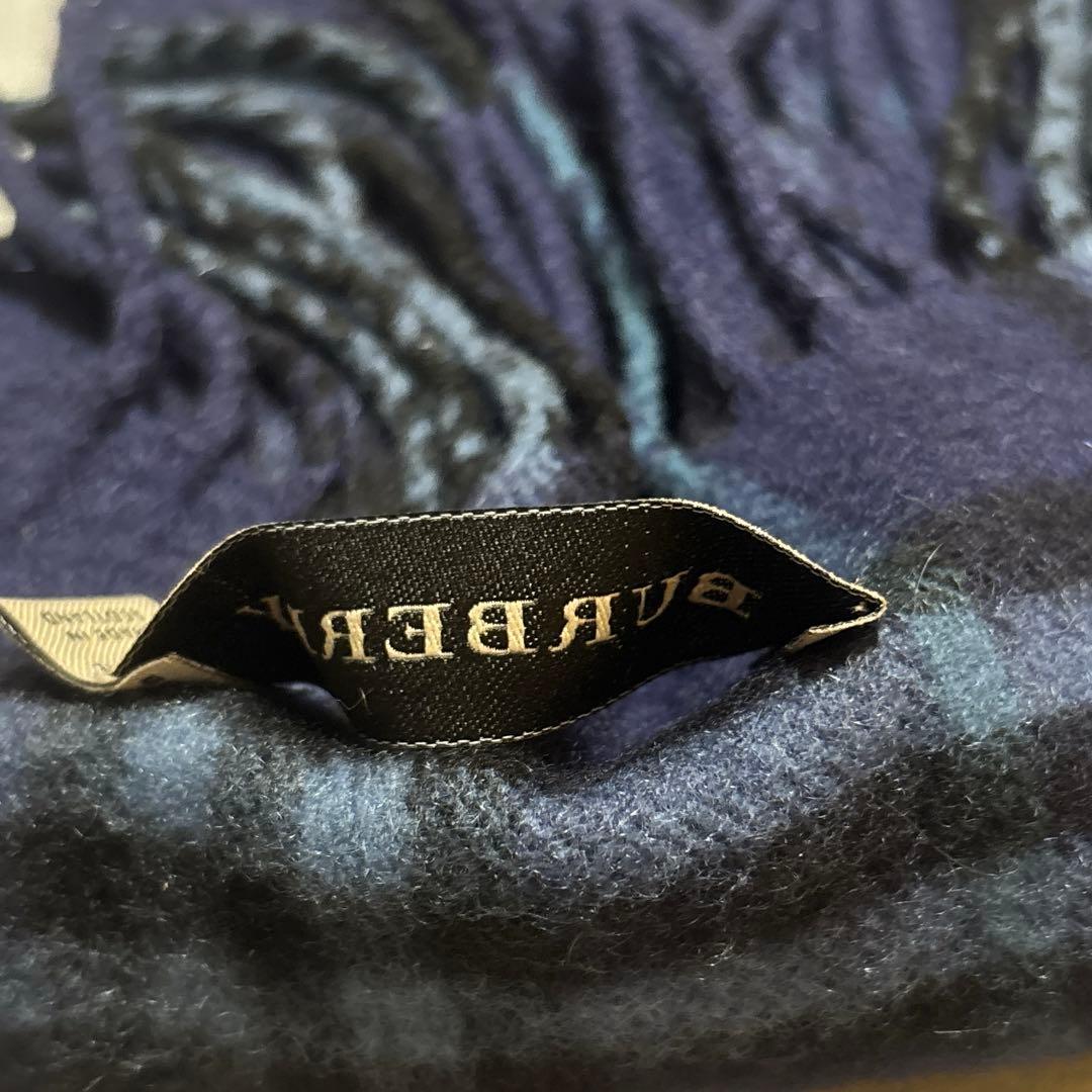 Burberry ブルー　ノバチェックマフラー　カシミヤ100%