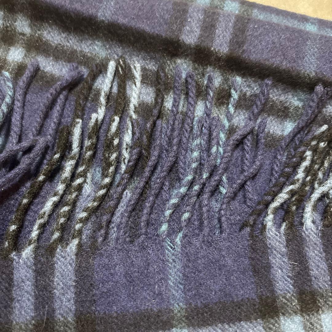 Burberry ブルー　ノバチェックマフラー　カシミヤ100%