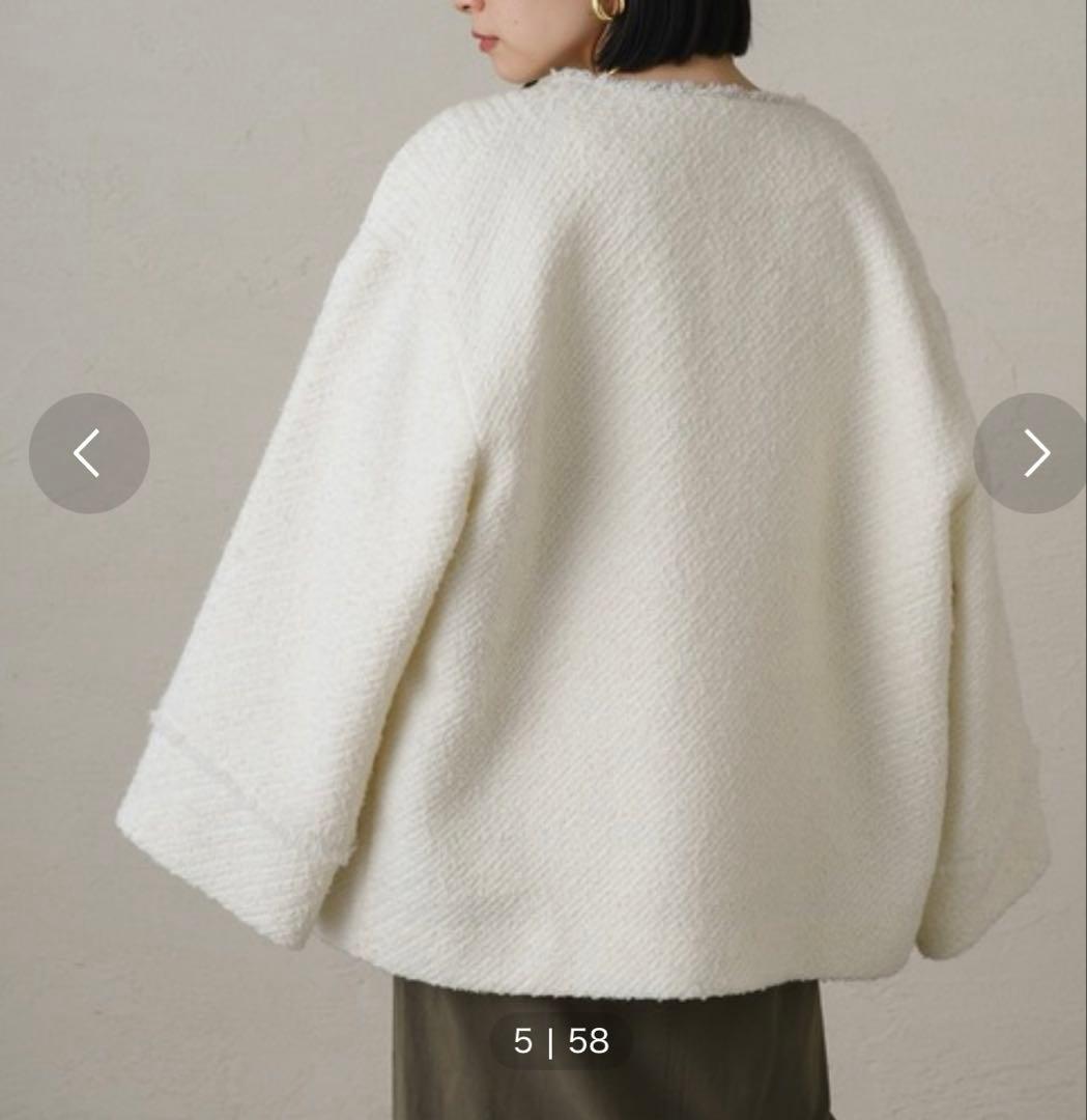 Lunaglass ホワイト ノーカラージャケット　ツイード　ジャケット