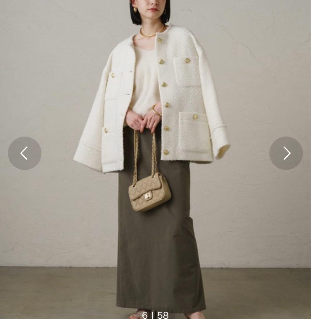 Lunaglass ホワイト ノーカラージャケット　ツイード　ジャケット