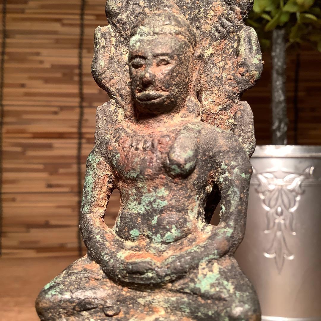 12世紀・スコータイ 「仏陀・蛇神ナーガ」多頭蛇・仏教守護神・￼青銅仏・出土