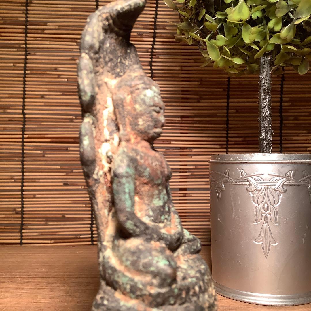 12世紀・スコータイ 「仏陀・蛇神ナーガ」多頭蛇・仏教守護神・￼青銅仏・出土