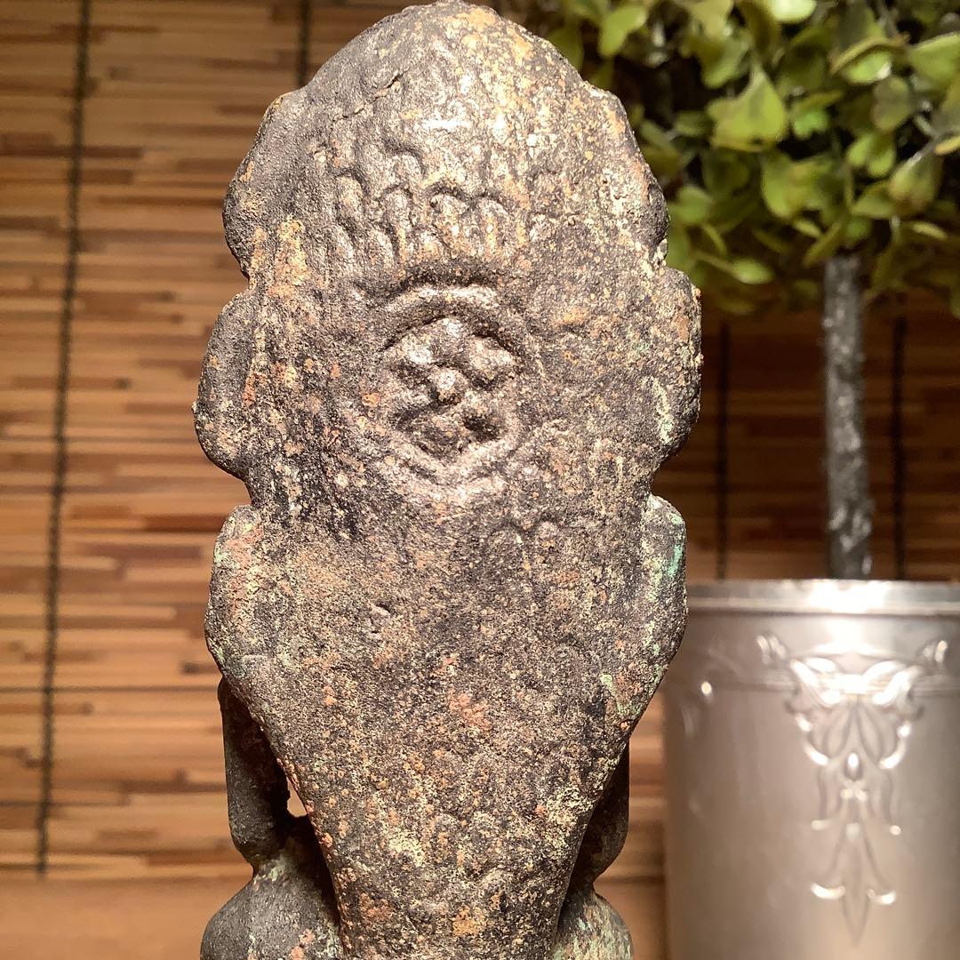 12世紀・スコータイ 「仏陀・蛇神ナーガ」多頭蛇・仏教守護神・￼青銅仏・出土