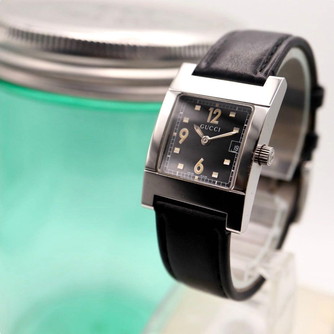 専用GUCCI スクエア デイト ブラック文字盤 メンズ 腕時計 1307