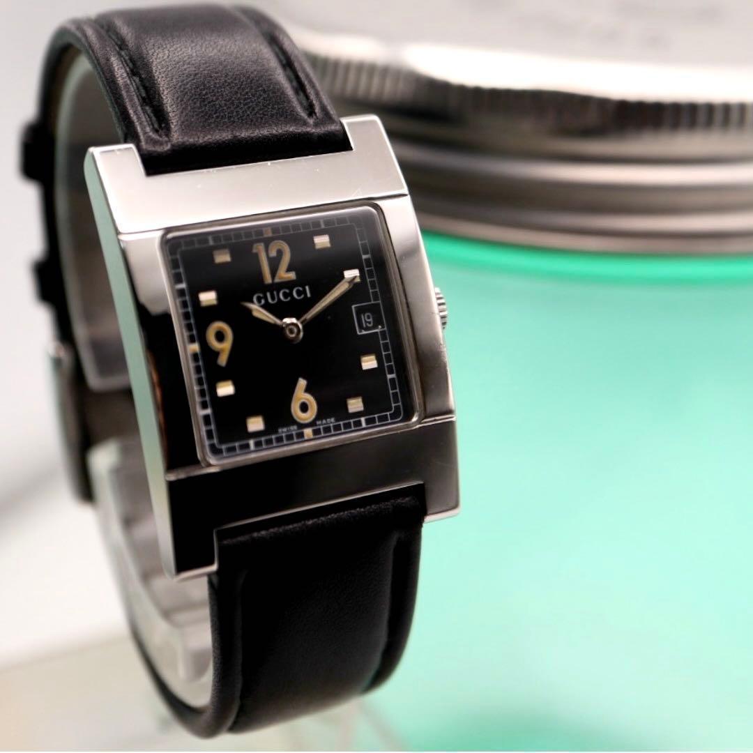 専用GUCCI スクエア デイト ブラック文字盤 メンズ 腕時計 1307