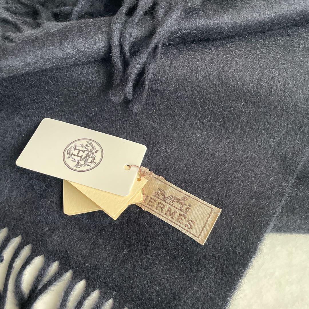 【新品】HERMES エルメス マフラー 王者の虎 カシミヤ100% ネイビー