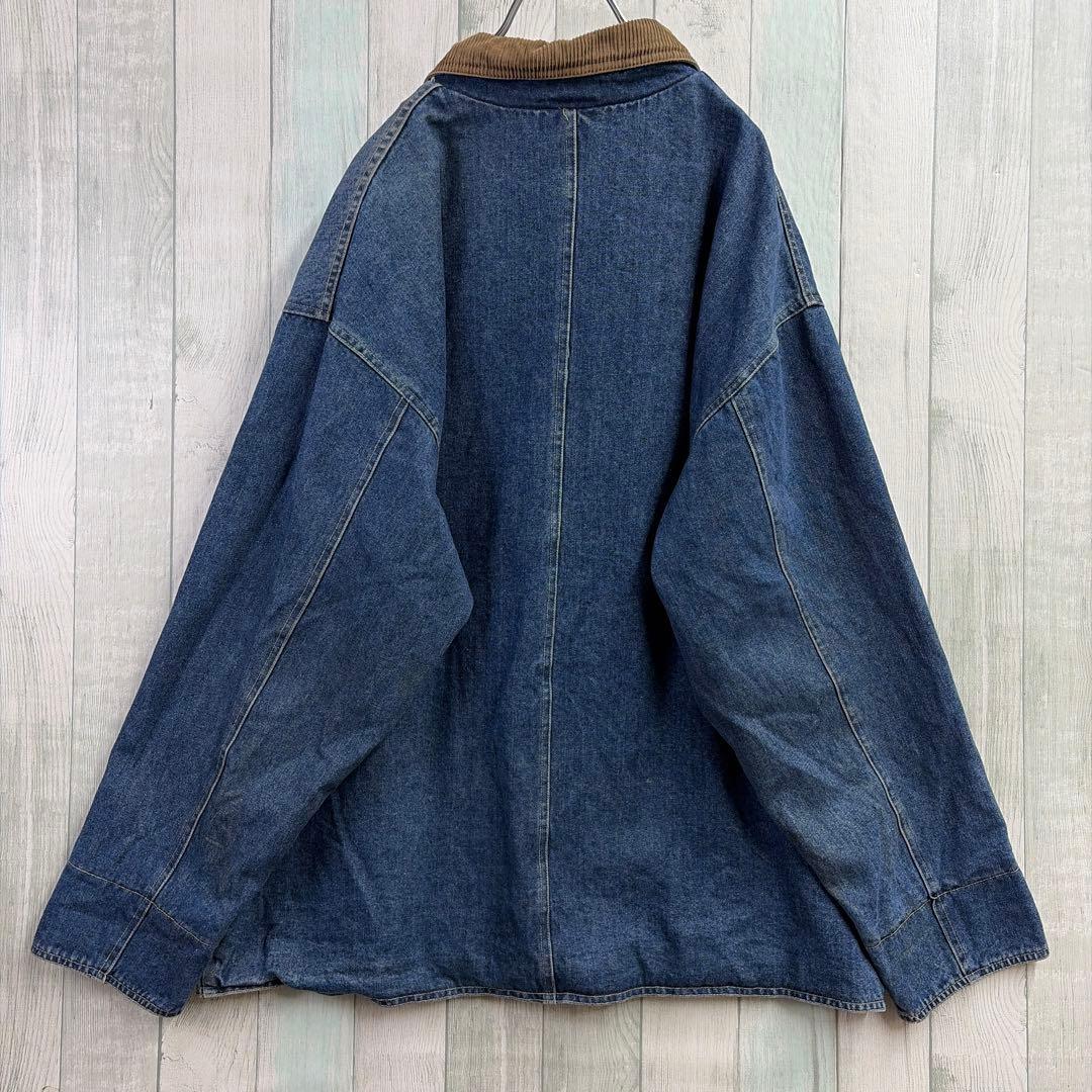 グレートランド デニムカバーオール 2XL コーデュロイ襟 チェック裏地