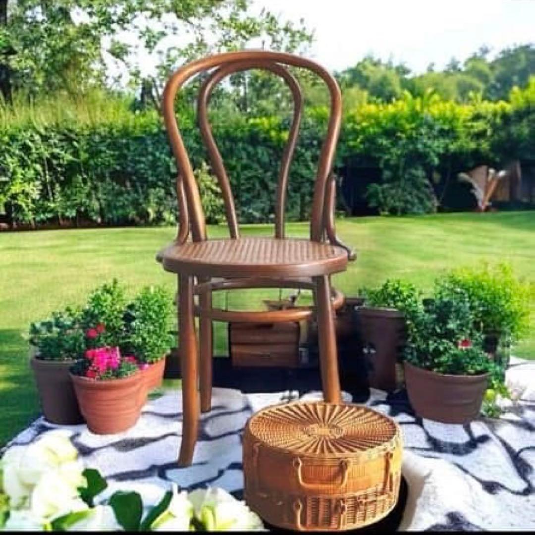 ビンテージ　丸い大型　藤製バスケット ラタンバック インダストリアル　ピクニック