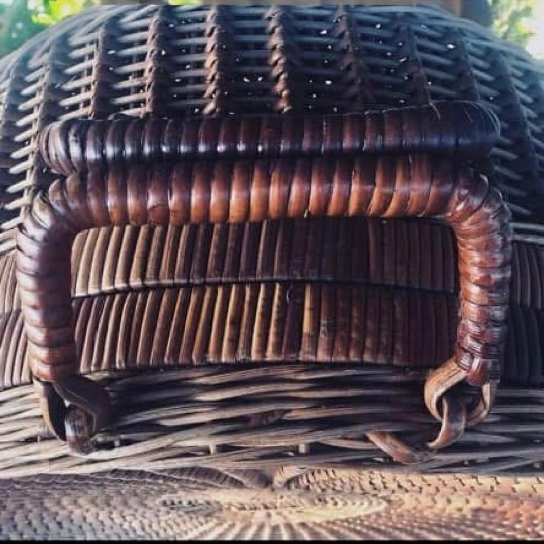 ビンテージ　丸い大型　藤製バスケット ラタンバック インダストリアル　ピクニック