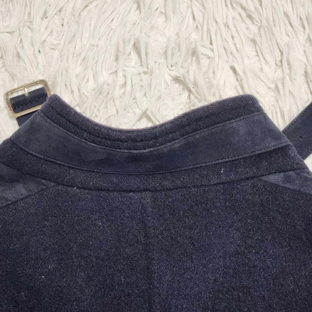 ディオール ウールコート レディースM スエード切替 ベルト ジャケット 美品