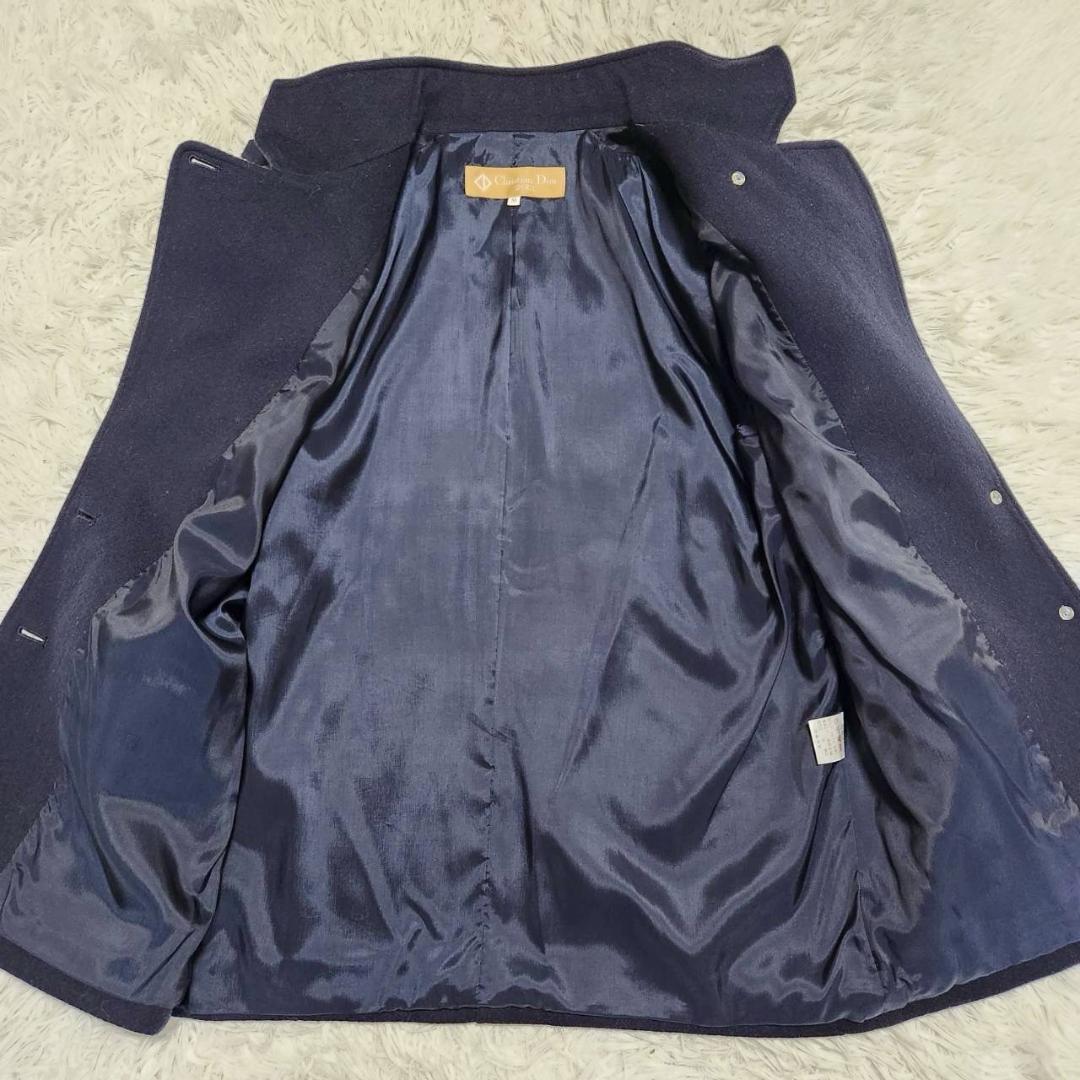 ディオール ウールコート レディースM スエード切替 ベルト ジャケット 美品