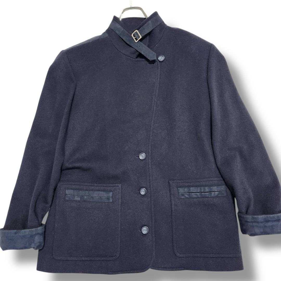 ディオール ウールコート レディースM スエード切替 ベルト ジャケット 美品