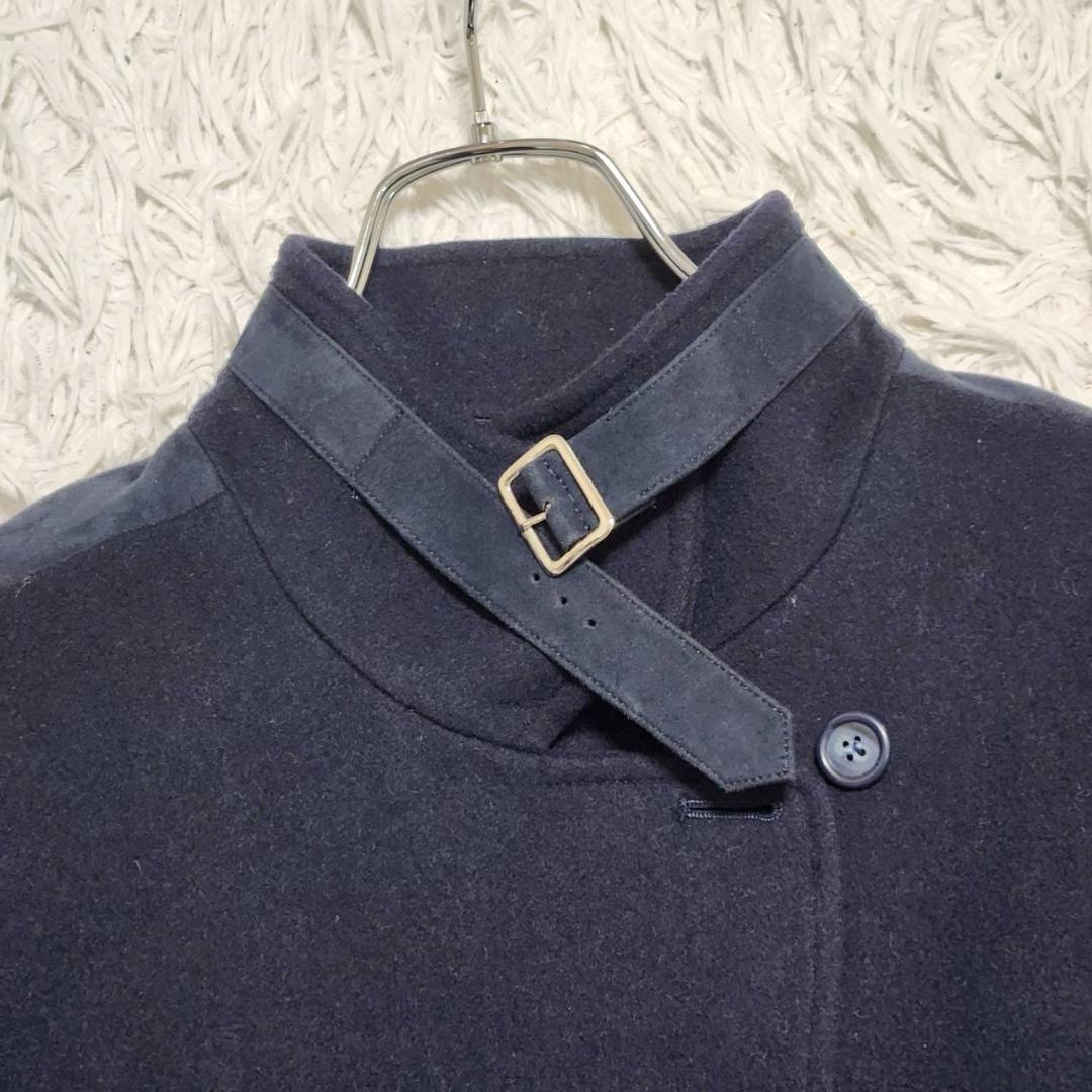 ディオール ウールコート レディースM スエード切替 ベルト ジャケット 美品