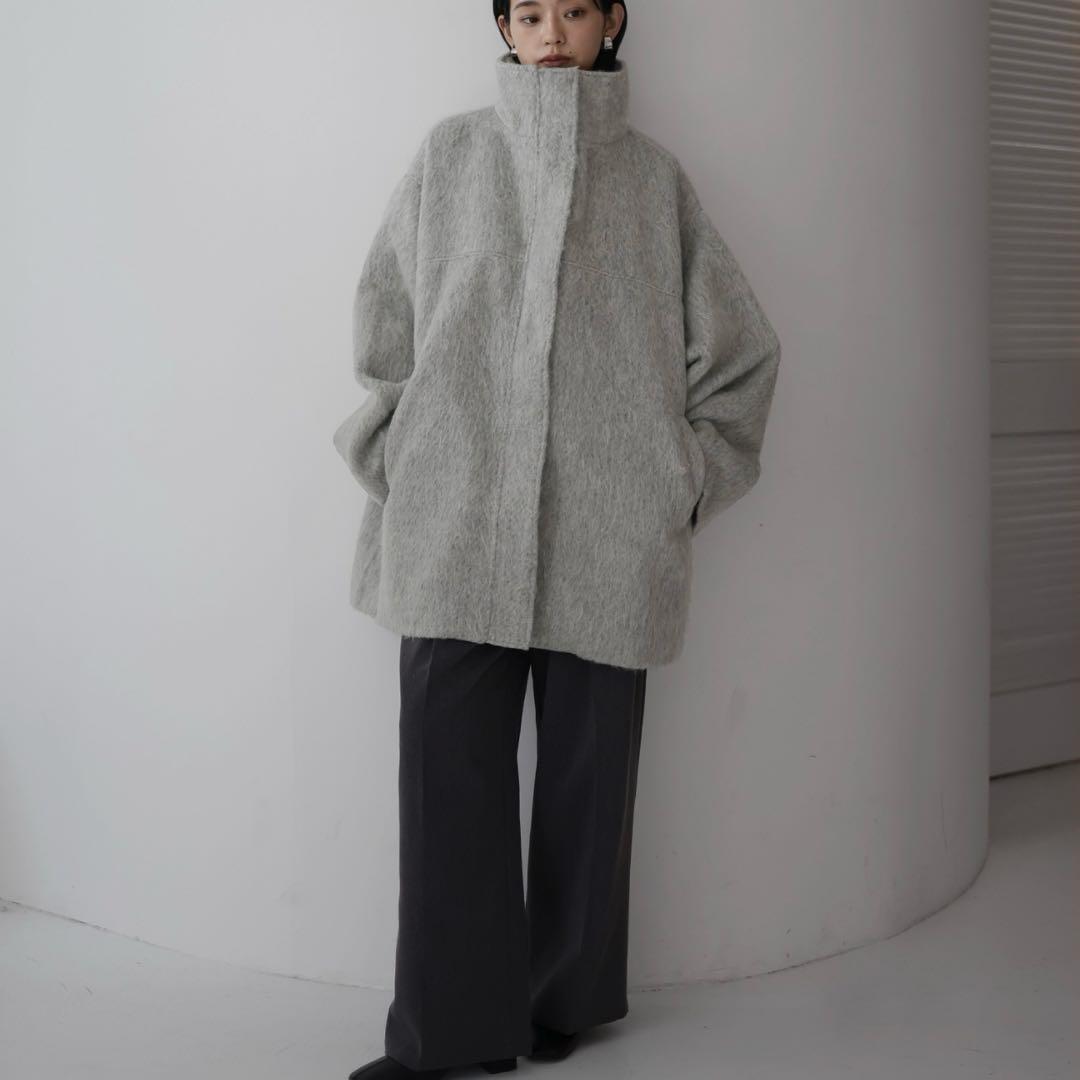 hellam シャギースタンドカラーコート グレー