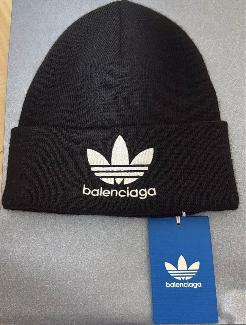 balenciaga adidas 黒 ニット帽・ビーニー レシートタグ付き