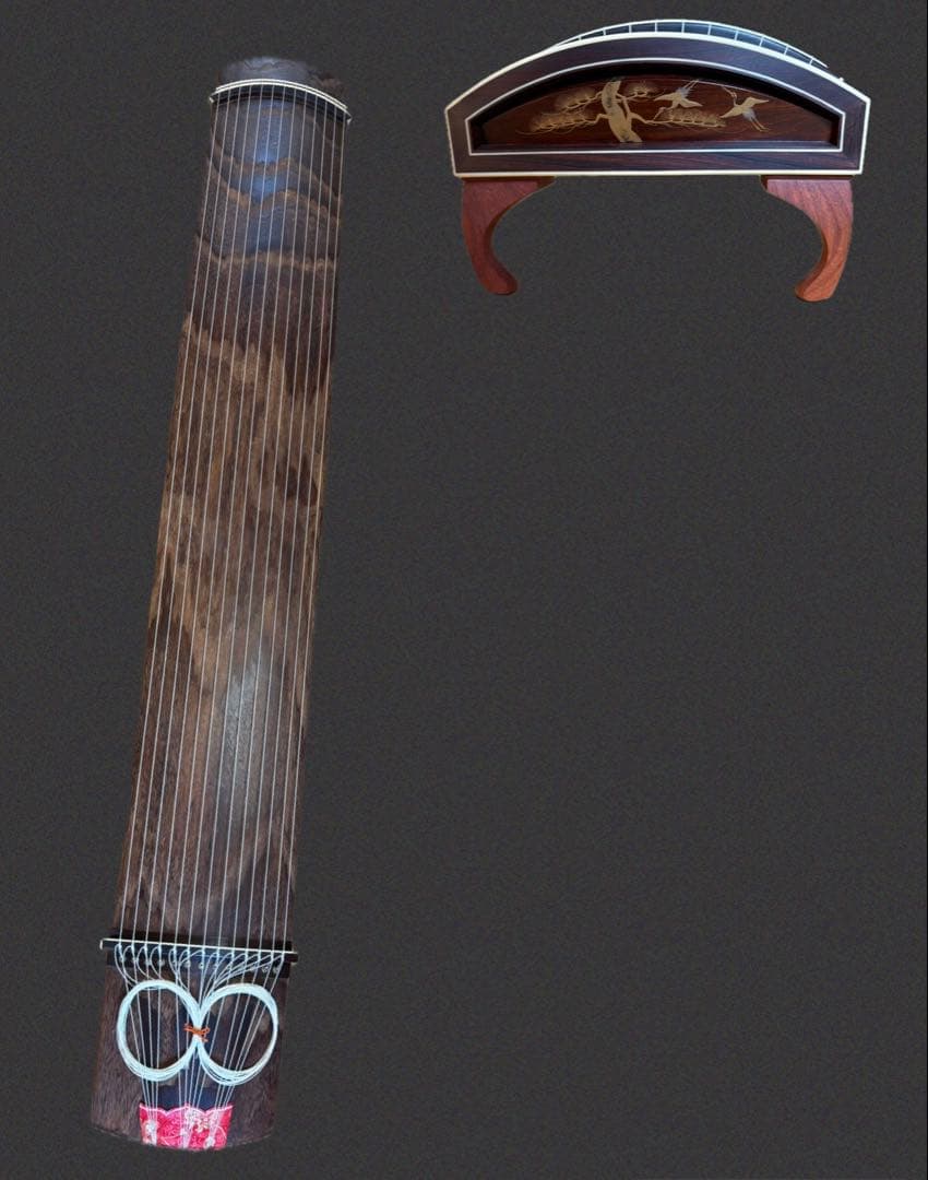 角巻 並甲 すだれ彫 蒔絵装飾 13絃箏（琴）猫足 付属品多数 練習用