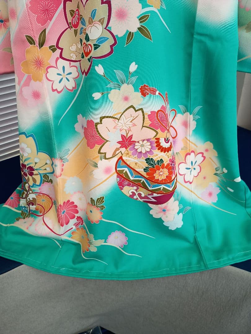 お宮参り　一つ身　着物　ターコイズ