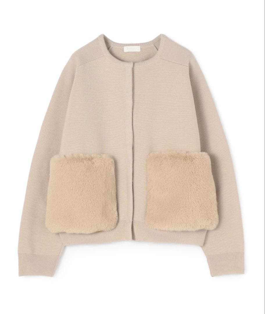 ballsey ウールポリエステルミラノリブ ファーポケットカーディガン