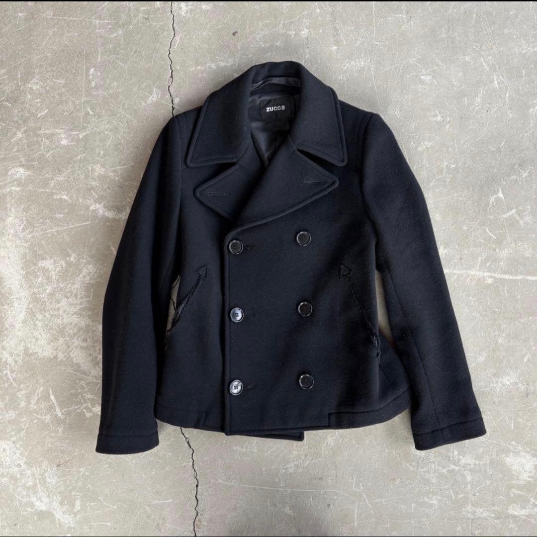 00s ZUCCa 短丈 ピーコート ウール 黒 ダークコア archive