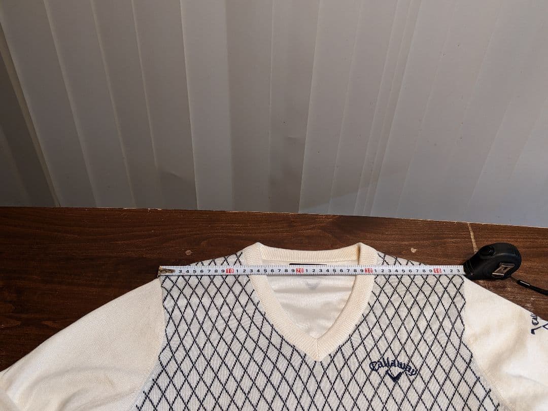 キャロウェイ　バイヤスチェック　裏地　vネック　ニット　セーター　トレーナー　白