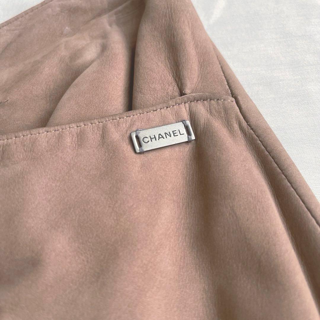 シャネル　ヴィンテージ　ヌバック　パンツ　レザー　カーフスキン