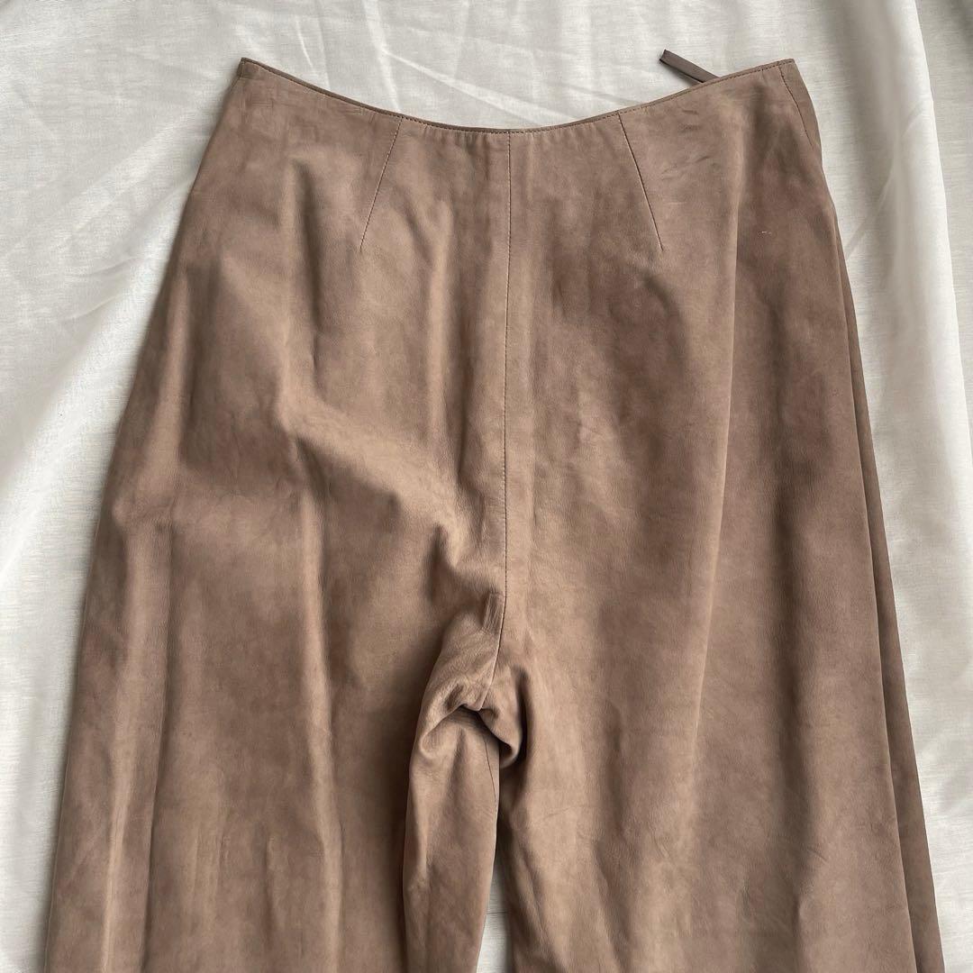 シャネル　ヴィンテージ　ヌバック　パンツ　レザー　カーフスキン