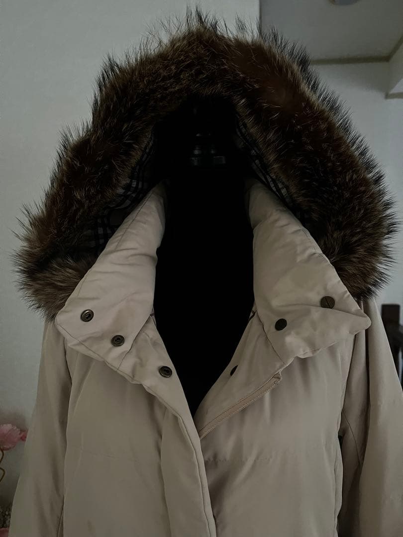 レディース バーバリーファー付きベージュロングコート