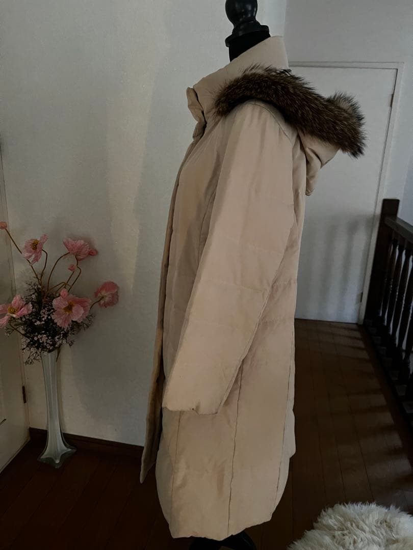 レディース バーバリーファー付きベージュロングコート