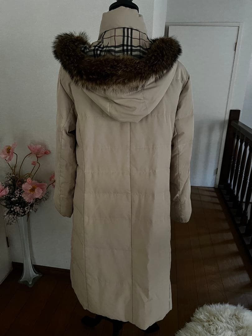 レディース バーバリーファー付きベージュロングコート