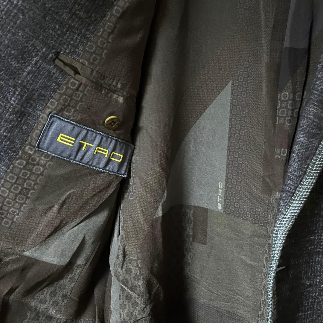 美品 エトロ ETRO 総裏地 ネイビー テーラードジャケット 48