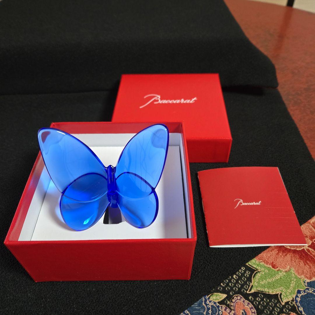 【未使用極美品】バカラ　ラッキーバタフライ　ブルー　工芸品　置き物