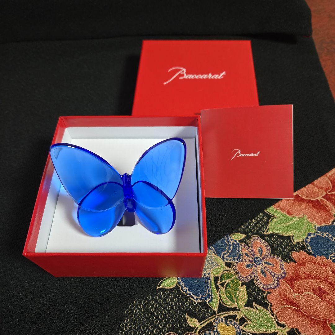 【未使用極美品】バカラ　ラッキーバタフライ　ブルー　工芸品　置き物