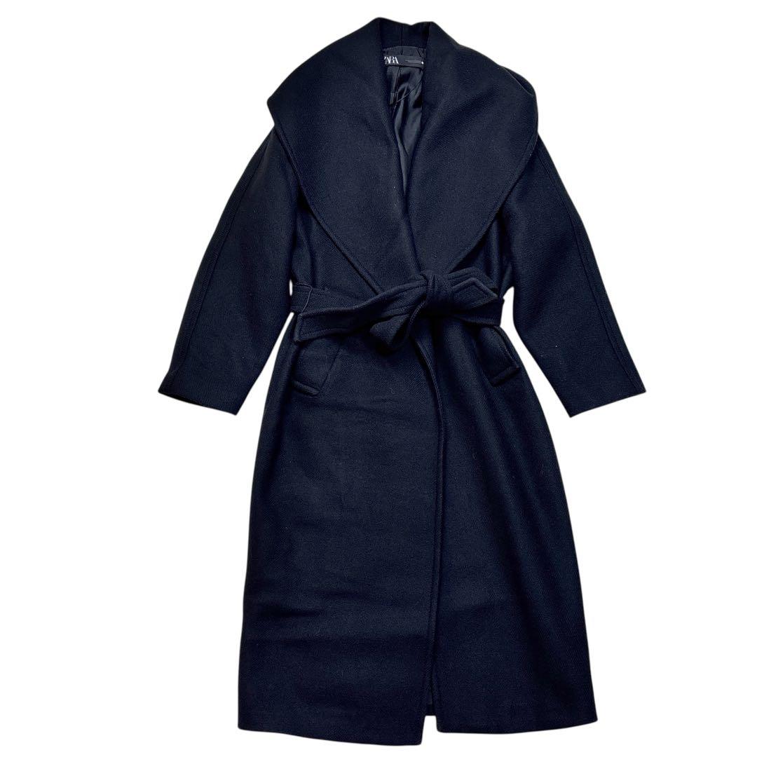 ZARA マンテコ ワイドカラー ロングコート 女優襟 ベルト マキシ丈 ウール