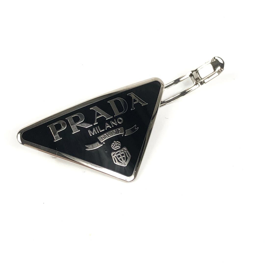 【美品】4F304/プラダ/バレッタ/ヘアアクセ/三角ロゴ/シルバー金具/黒