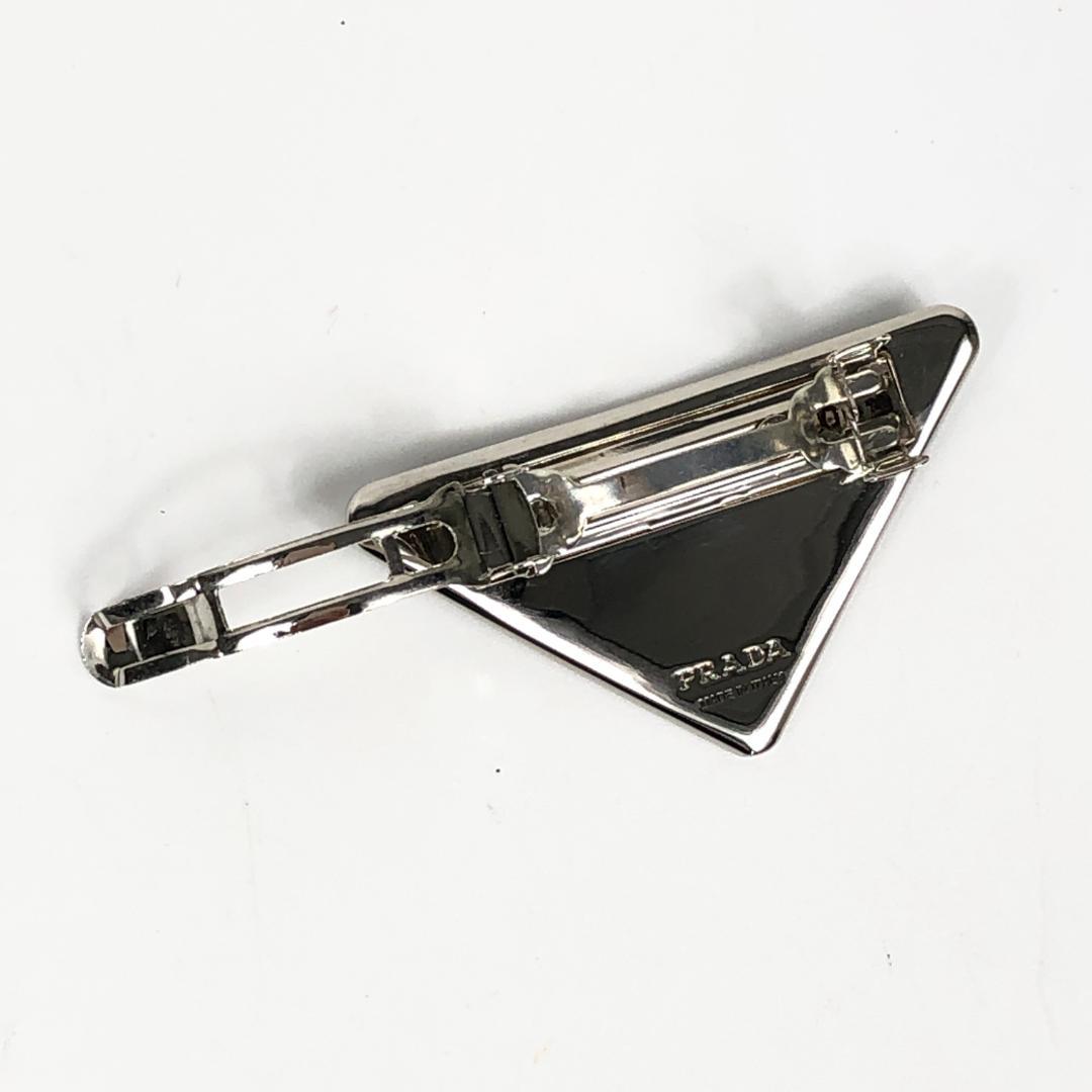 【美品】4F304/プラダ/バレッタ/ヘアアクセ/三角ロゴ/シルバー金具/黒