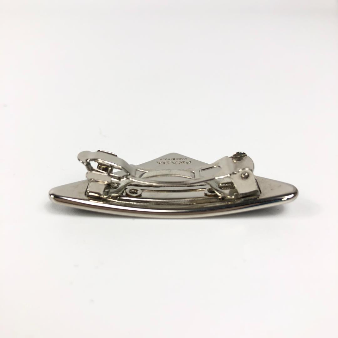 【美品】4F304/プラダ/バレッタ/ヘアアクセ/三角ロゴ/シルバー金具/黒