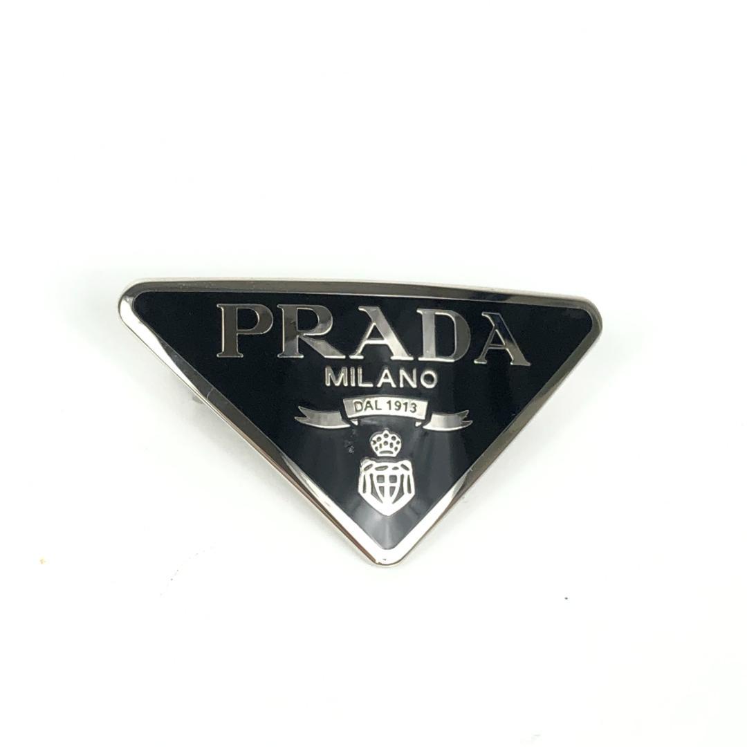 【美品】4F304/プラダ/バレッタ/ヘアアクセ/三角ロゴ/シルバー金具/黒