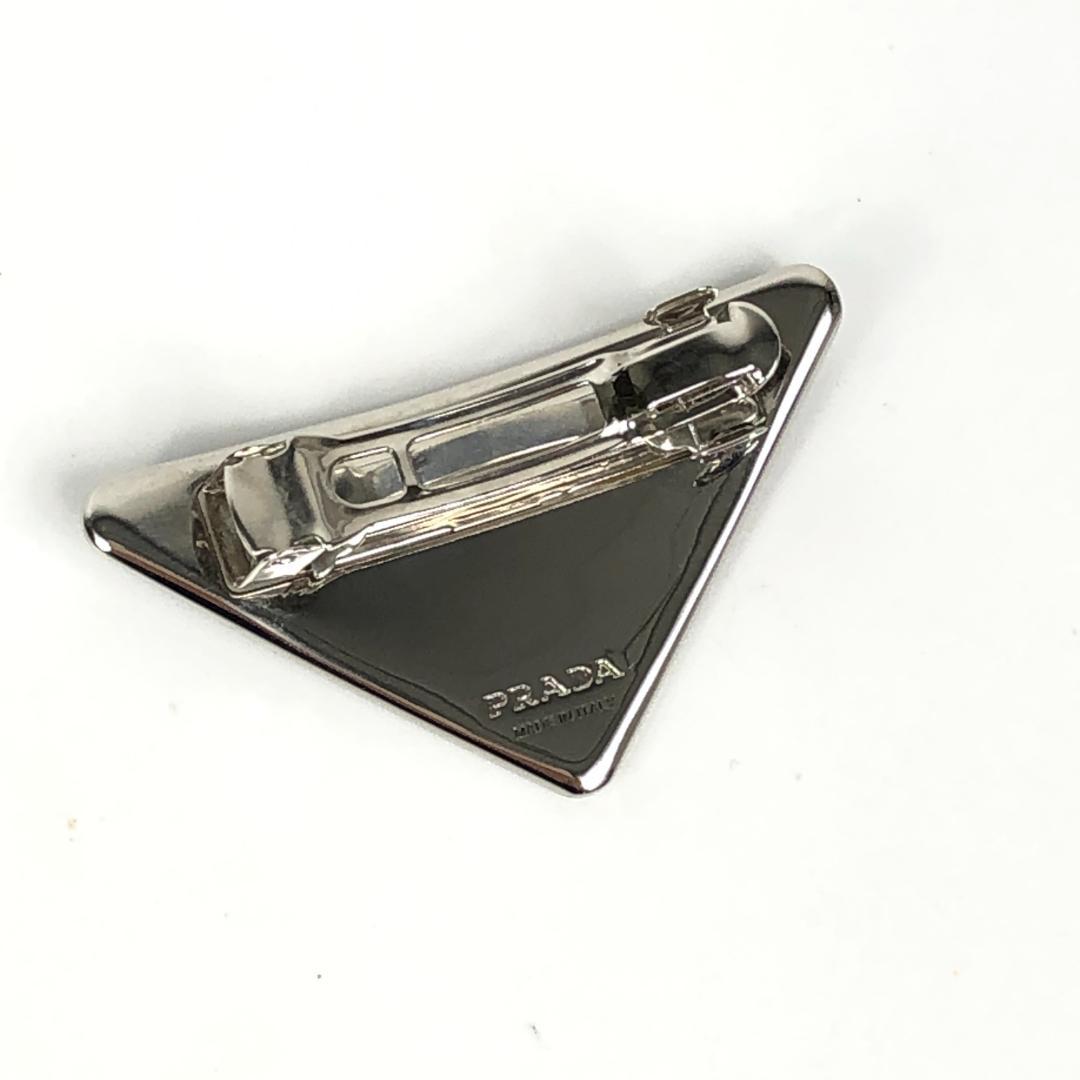【美品】4F304/プラダ/バレッタ/ヘアアクセ/三角ロゴ/シルバー金具/黒