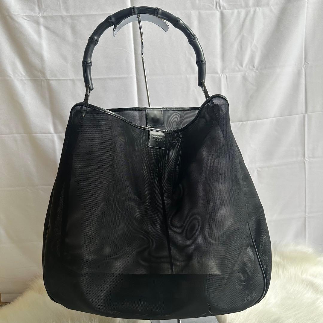 グッチ　ブラック　メッシュ　トートバッグ バンブー　ハンドル　A4可