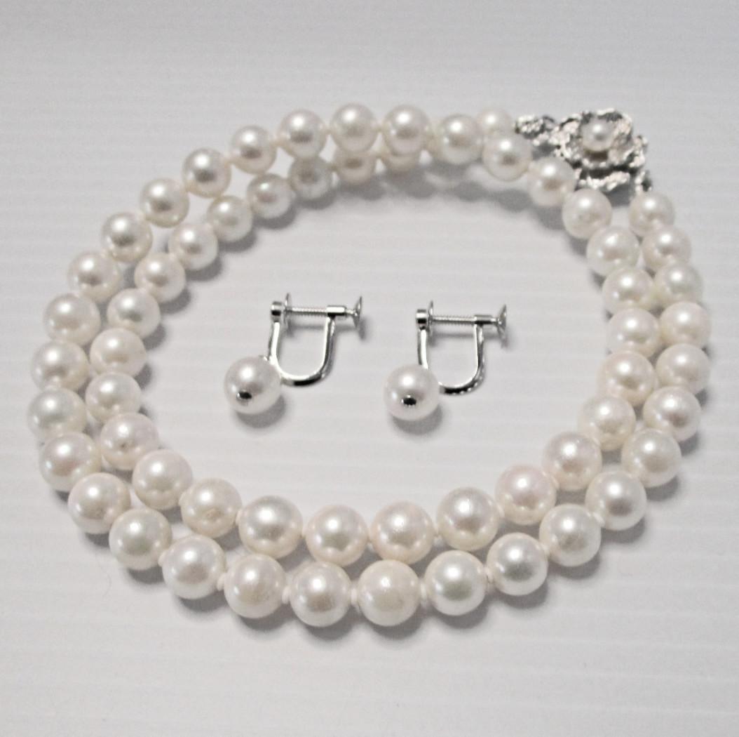 セール☆美品☆あこや本真珠ネックレス・イヤリング ６.５-７ミリ 鑑別書・ケース
