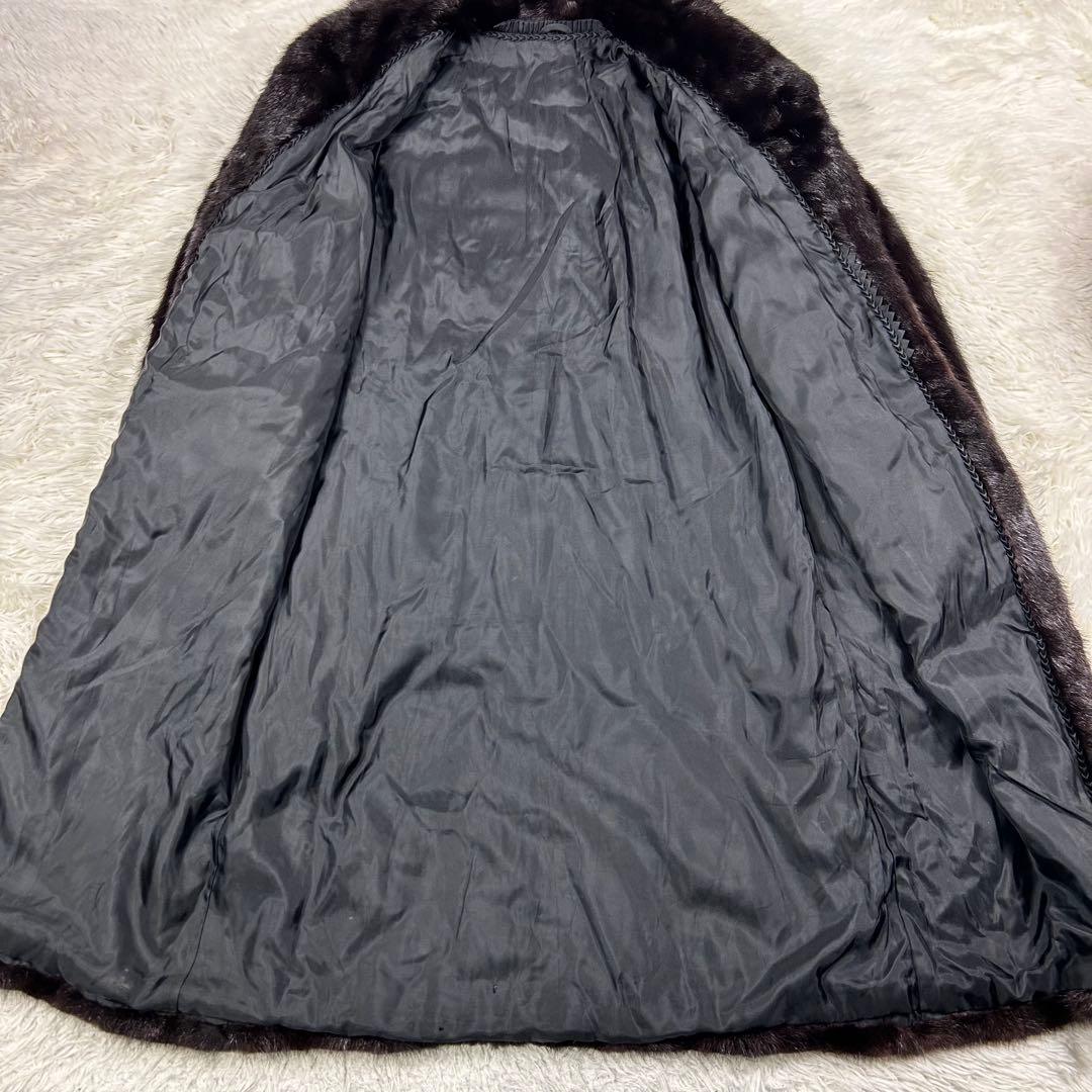 極艶 希少丈111cm ミンク リアルファー ロングコート 刺繡 ダークブラウン