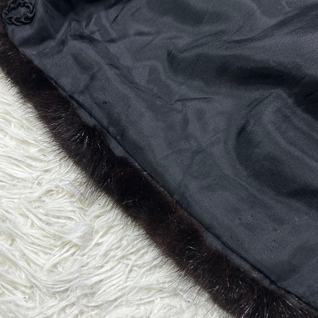 極艶 希少丈111cm ミンク リアルファー ロングコート 刺繡 ダークブラウン