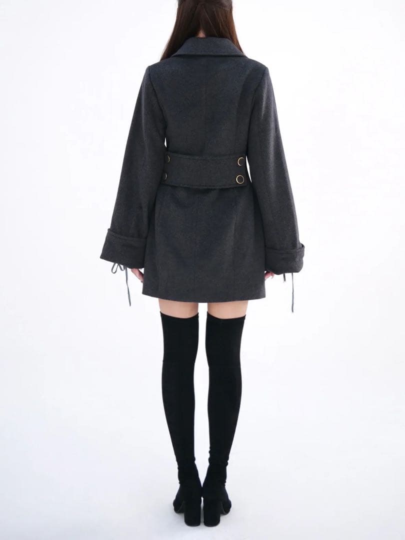 【YILON MADE】Cinched waist midi coat グレー