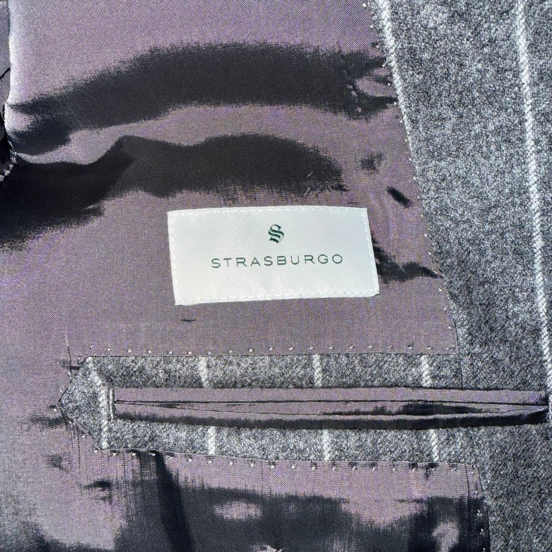 ストラスブルゴ新品未使用グレー ストライプ ダブルブレストスーツ52