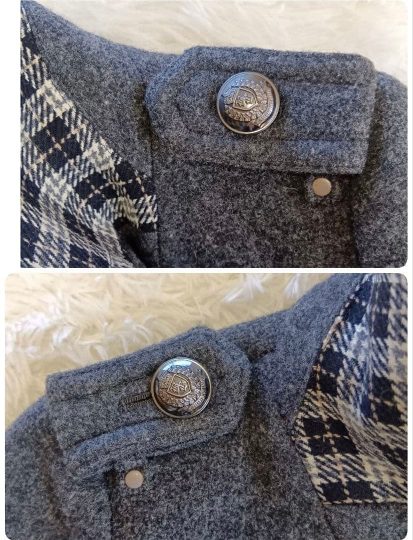 【バーバリー ブルーレーベル】Pコート 銀ボタン ノバチェック ダブル 36