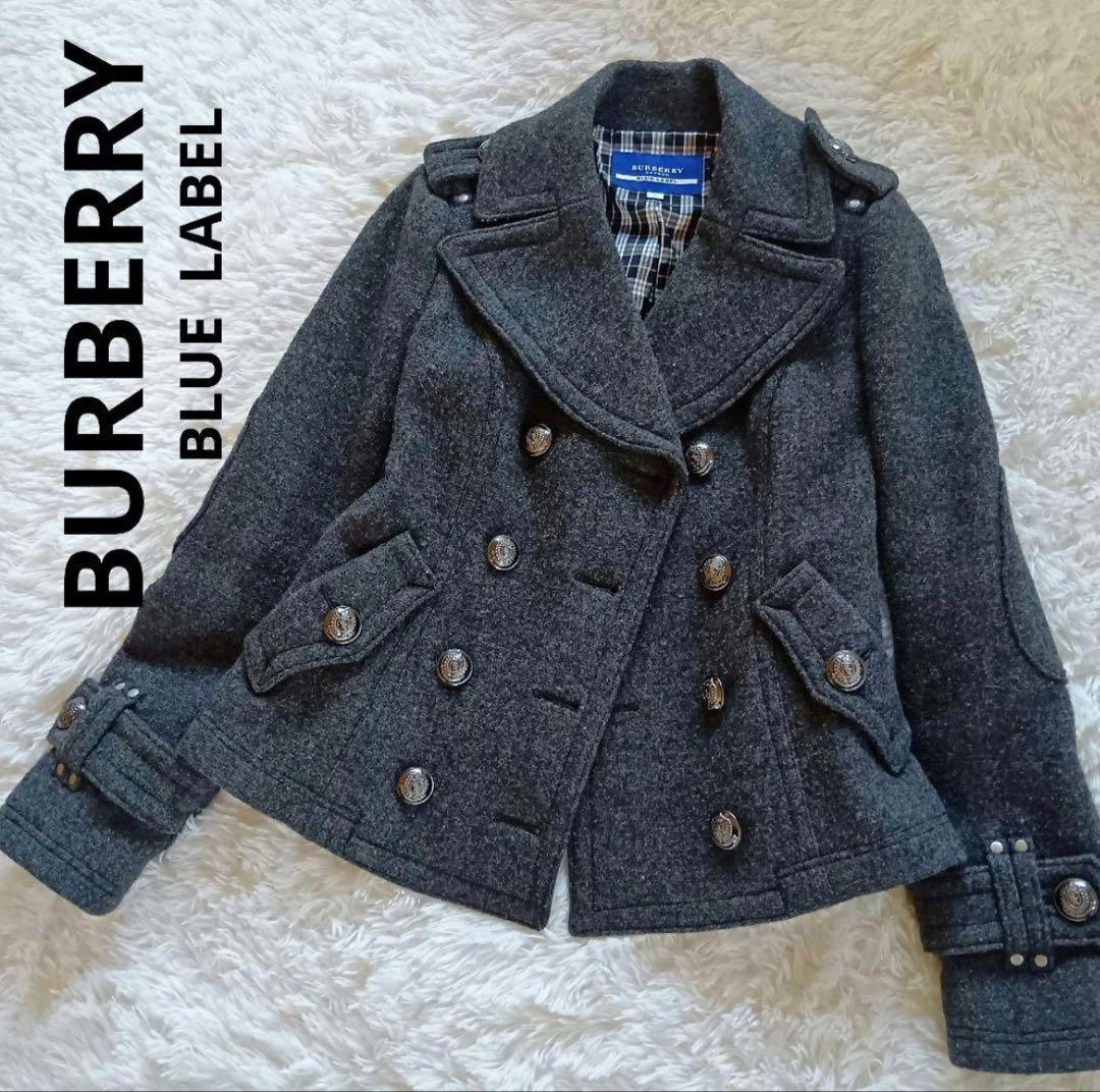 【バーバリー ブルーレーベル】Pコート 銀ボタン ノバチェック ダブル 36