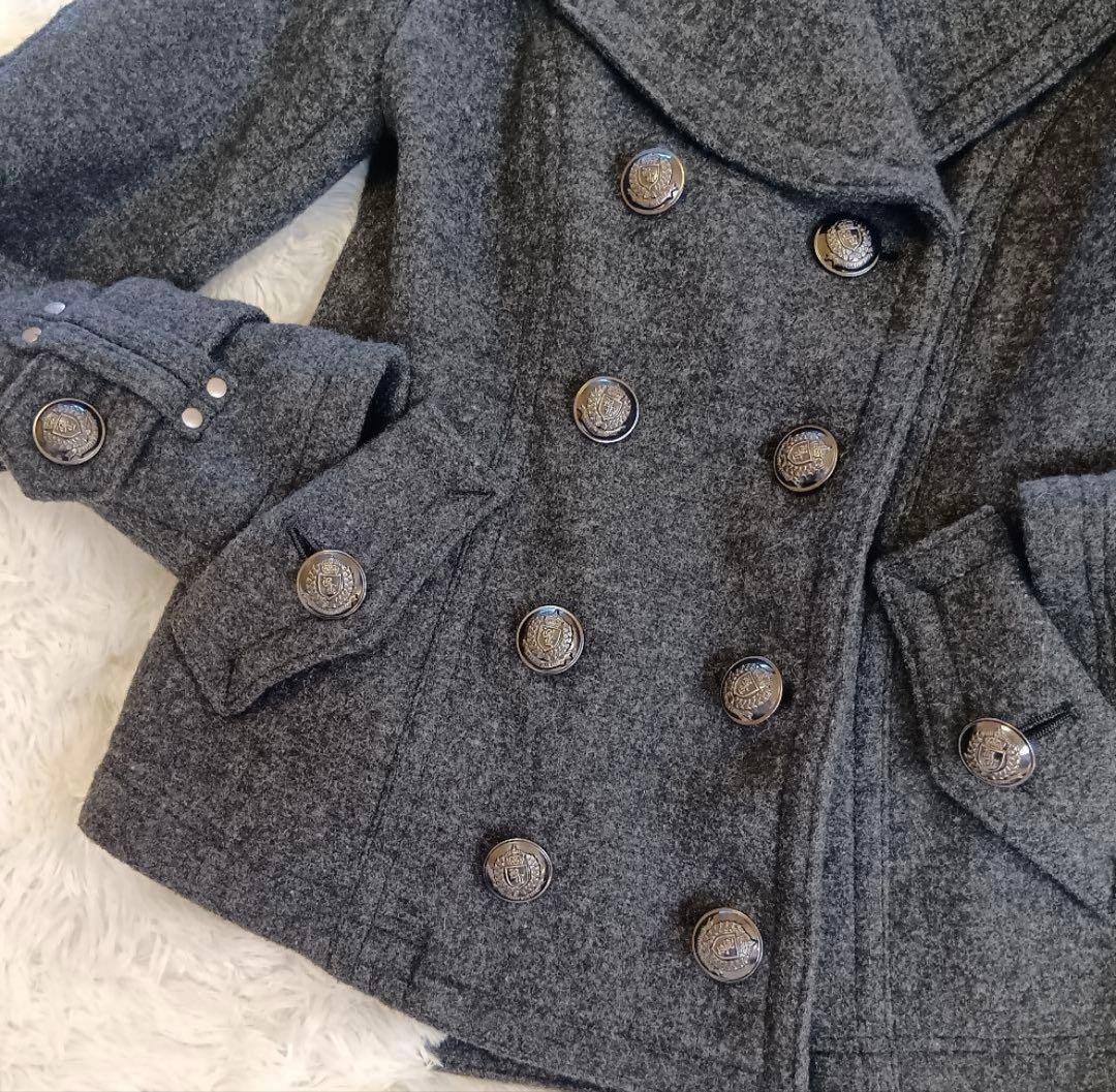 【バーバリー ブルーレーベル】Pコート 銀ボタン ノバチェック ダブル 36