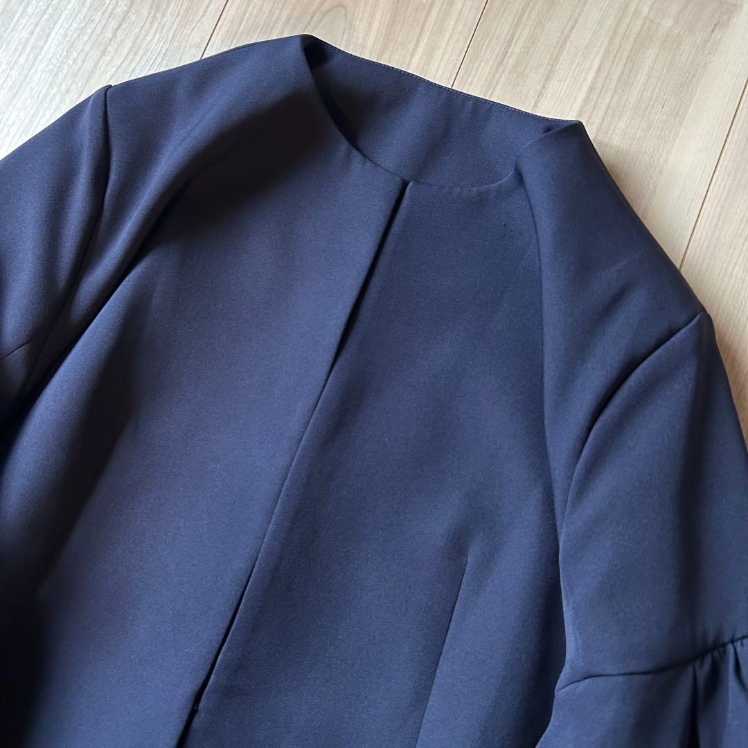 新品＊ルイルエブティック完売品ノーカラーフレアースリーブジャケットのみMネイビー