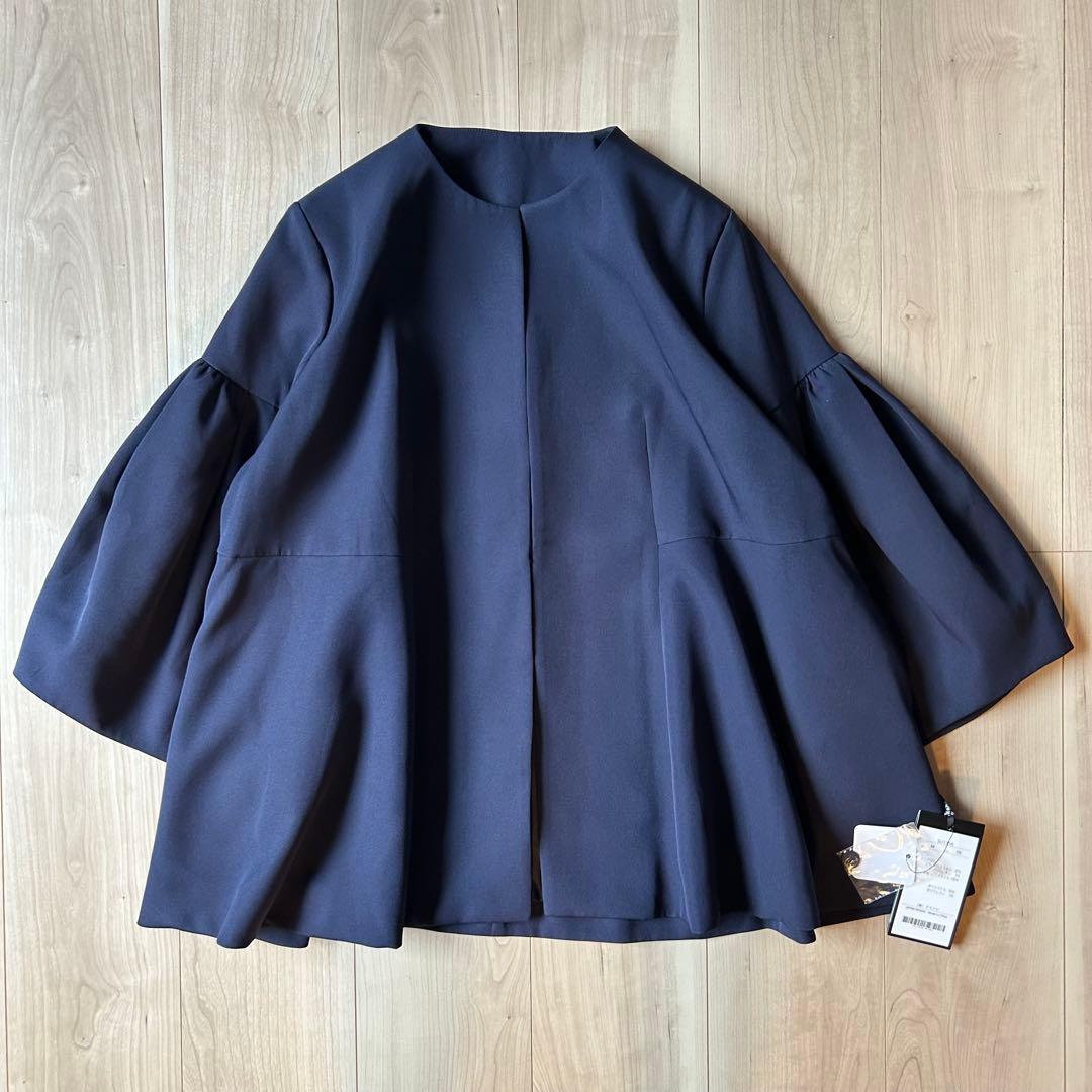 新品＊ルイルエブティック完売品ノーカラーフレアースリーブジャケットのみMネイビー