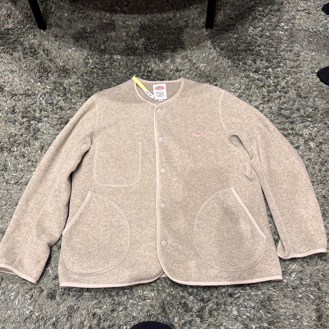 【クリーニング済】DANTON ダントンノーカラーフリースジャケット38ナチュラ